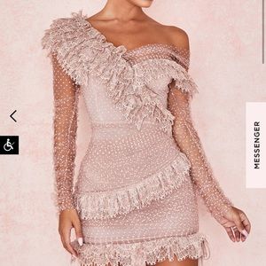 BLUSH LACE FRILL MINI DRESS